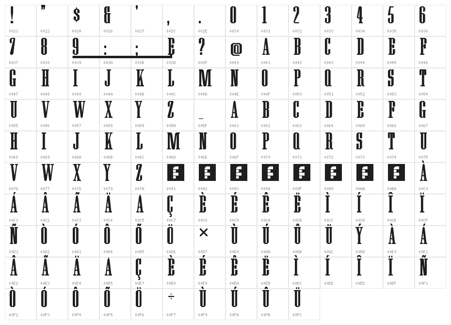 Wood Block One Regular Character Map