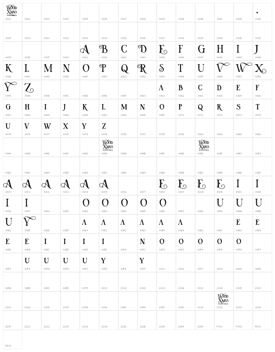Wood Xmas Character Map