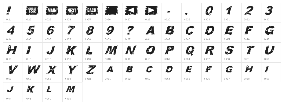 WoodCut Italic Character Map