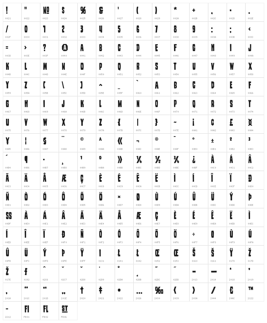WoodStamp Character Map