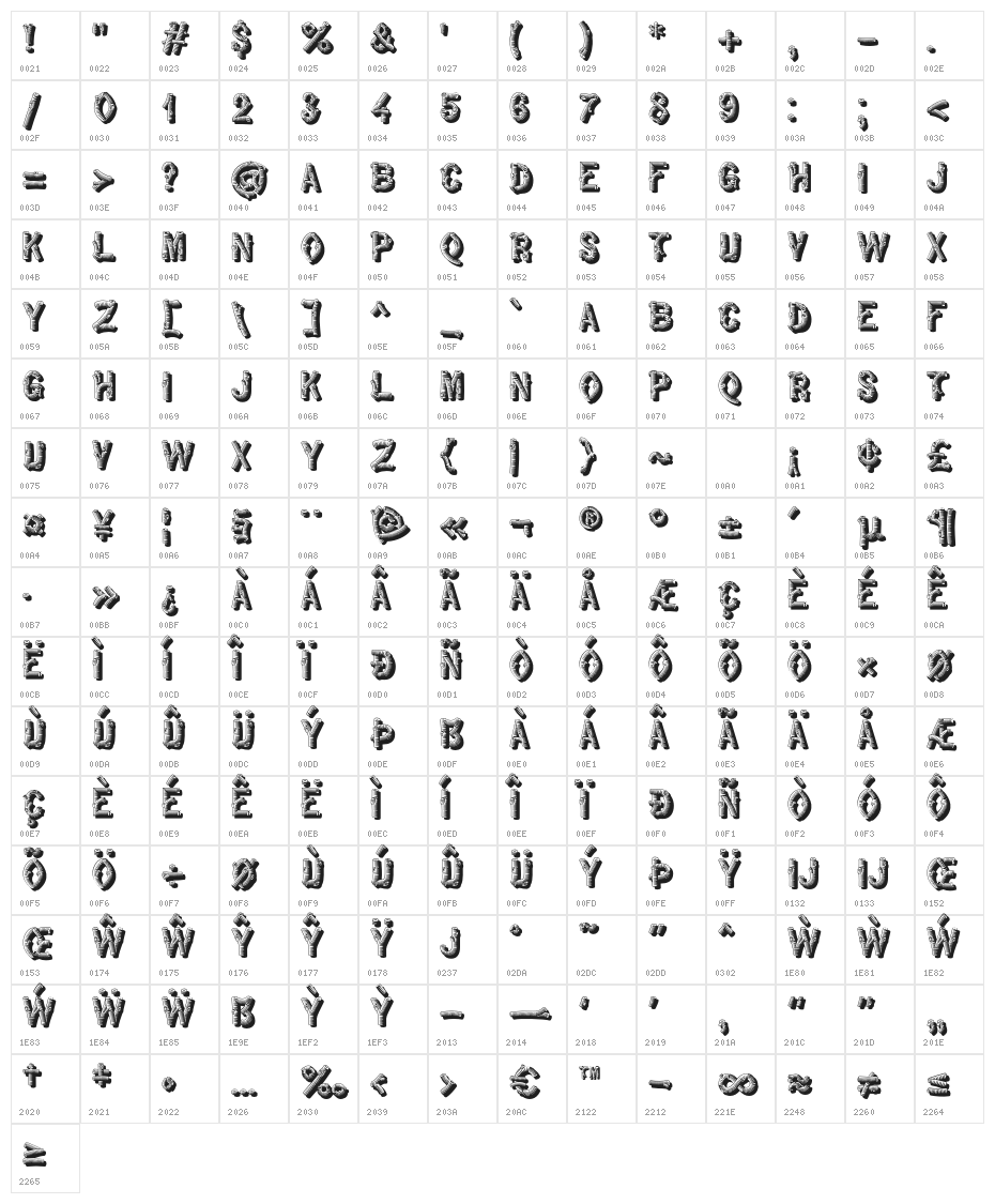 WoodWorks Regular Character Map