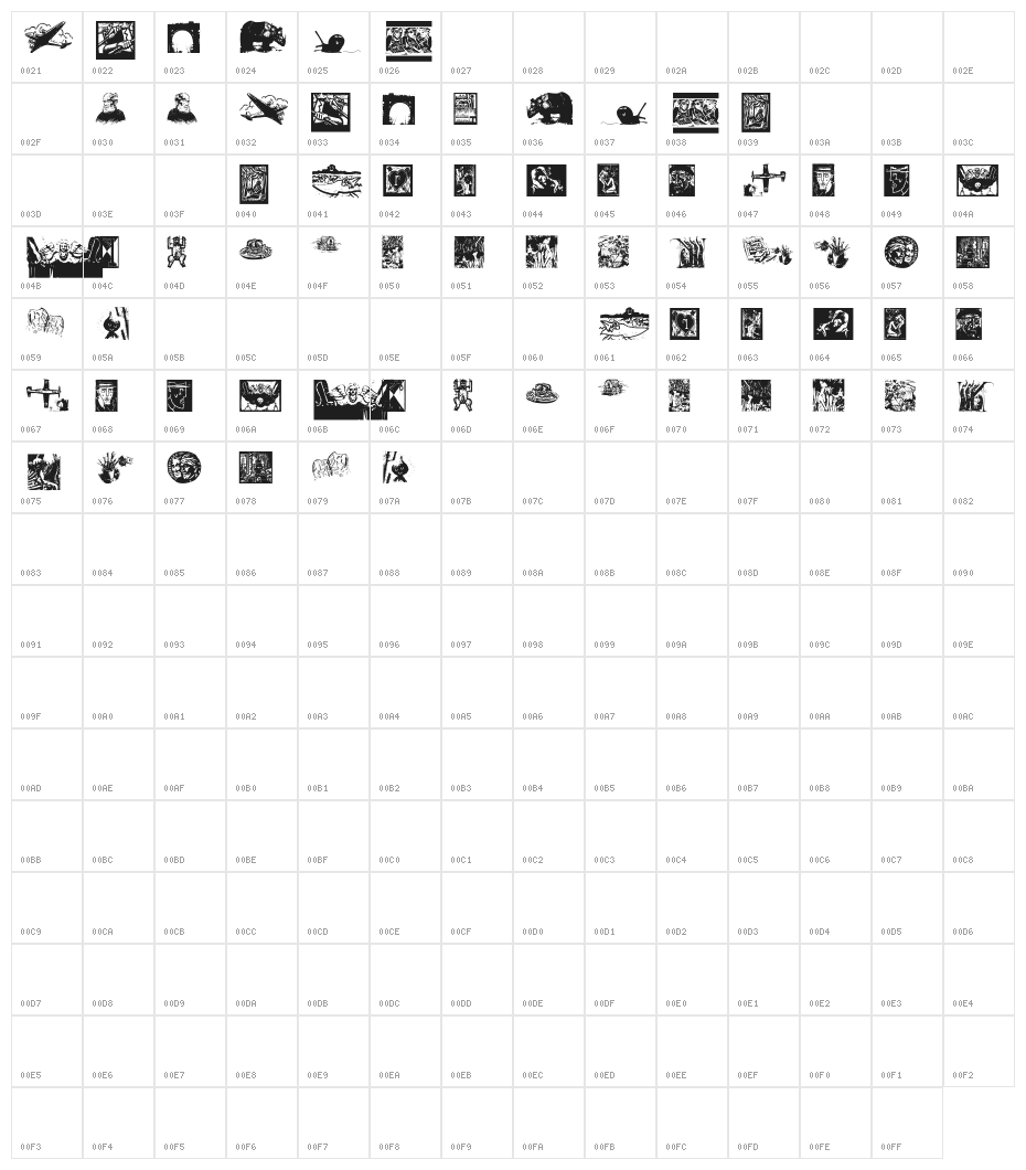 WoodcutsFound Character Map