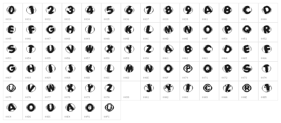 WoodcuttedCapsBlackFS Character Map