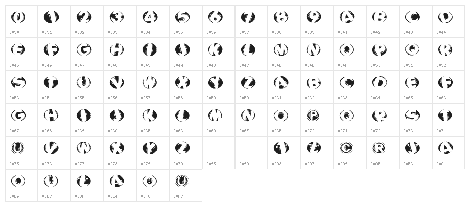 WoodcuttedCapsInversFS Character Map