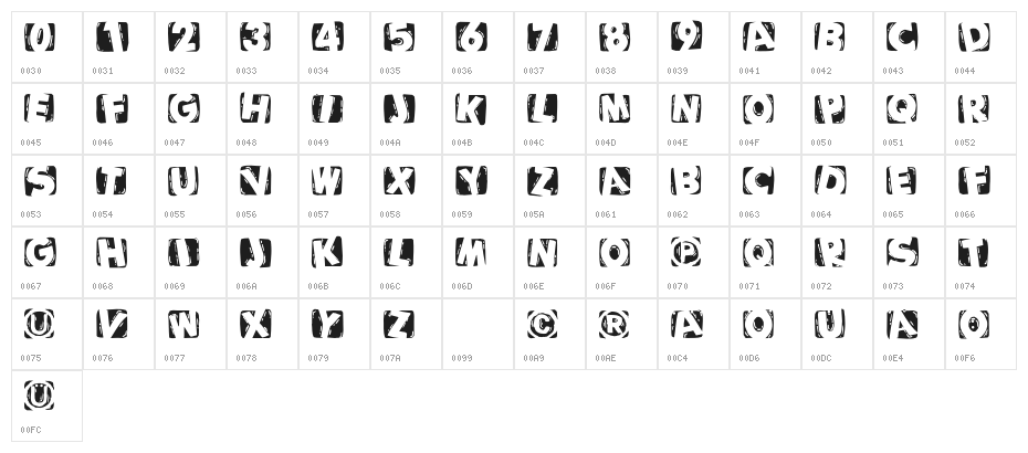 WoodcuttedCapsInvers Character Map