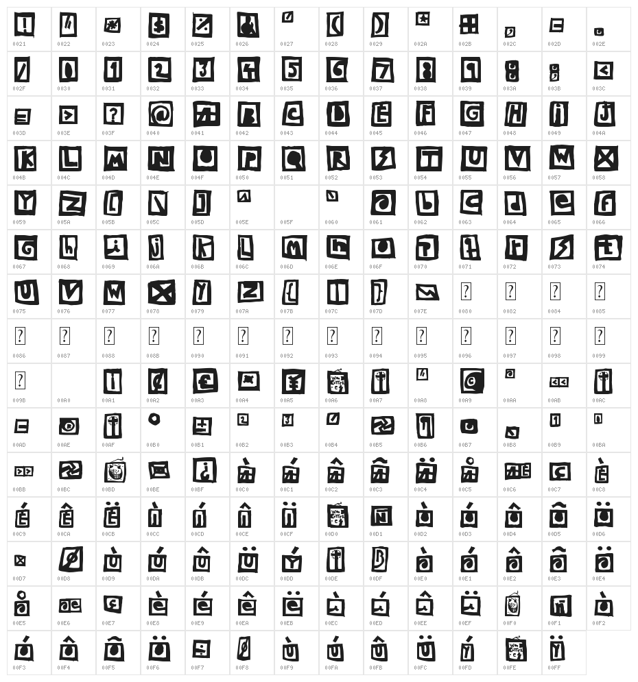 Woodcutter Black Square Character Map