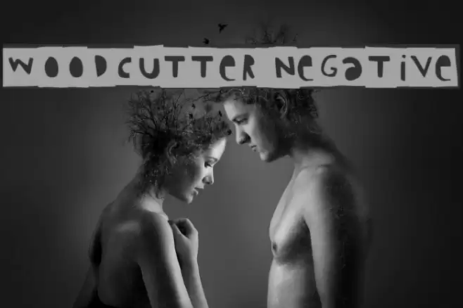 Woodcutter Negative Font examples
