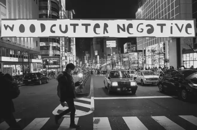 Woodcutter Negative Font examples