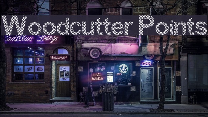 Woodcutter Points Font examples
