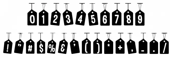 Woodcutter Tags on a Rope Font OTHER CHARS