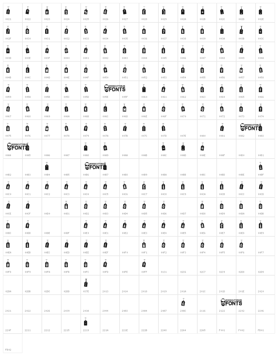Woodcutter Tags on a Rope Character Map