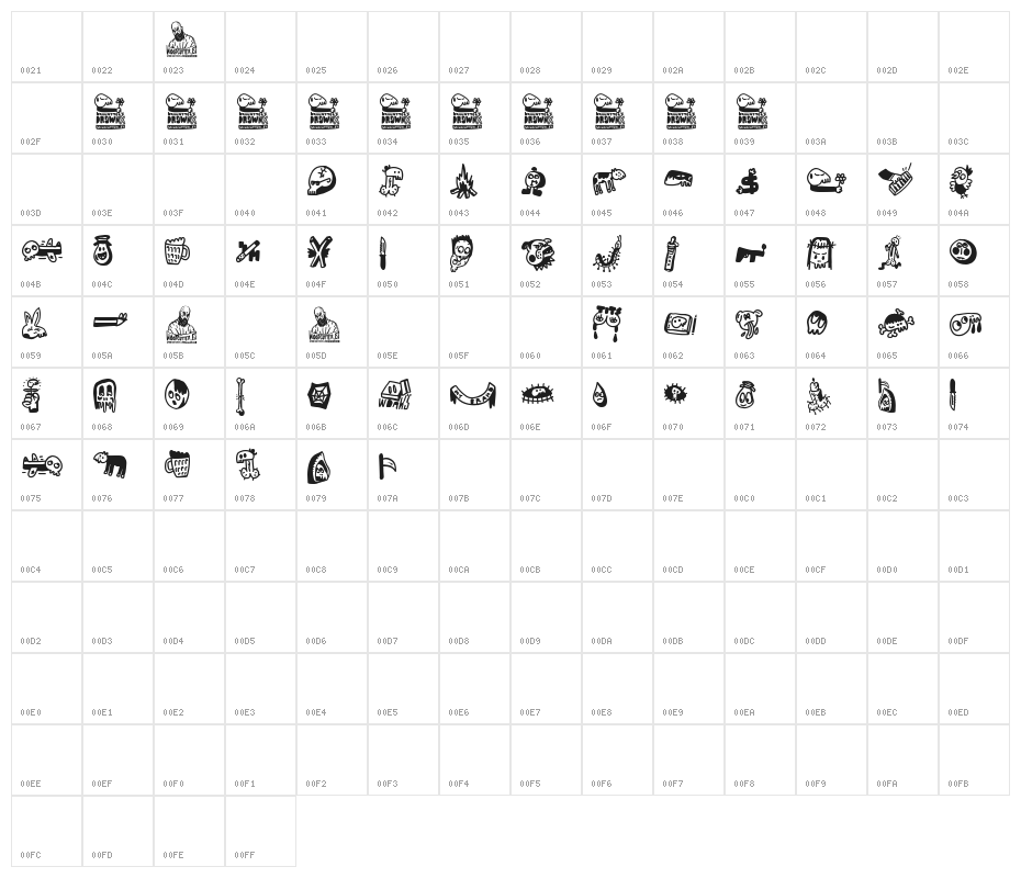 Woodcutter's DrawnX Character Map