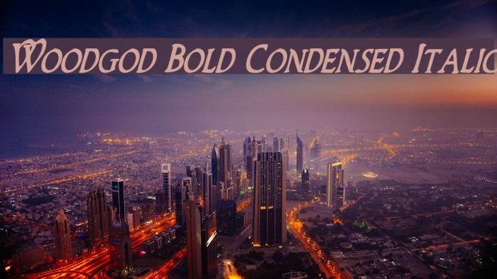 Woodgod Bold Condensed Italic Font examples