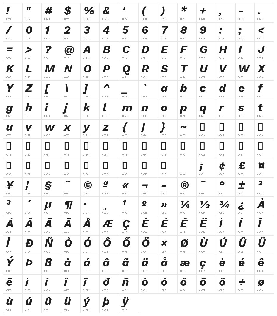 Work Sans Bold Italic Character Map