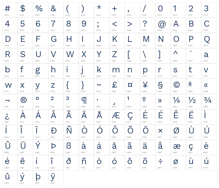 Work Sans Regular1 Character Map