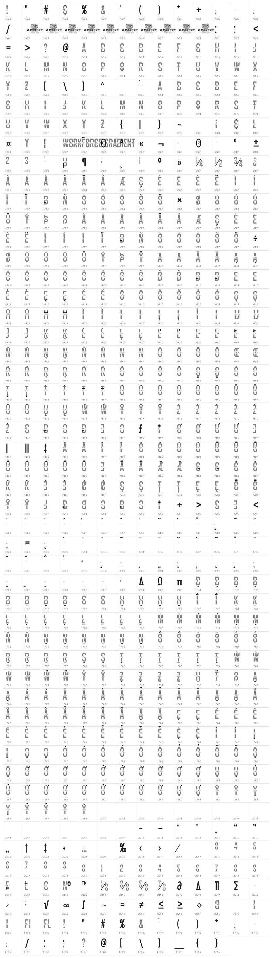 Workforce Gradient PERSONAL USE Regular Character Map
