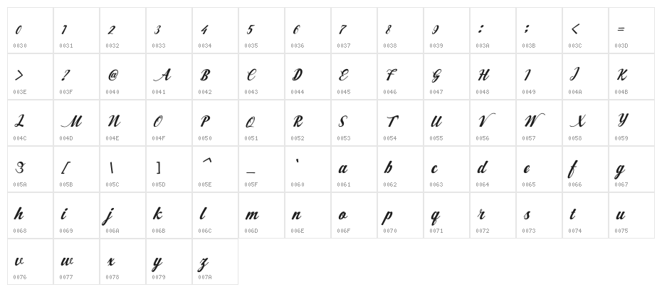 Workside Slant [Demo] Character Map