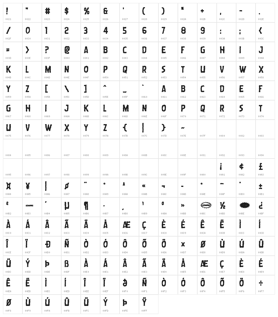 Worm Cuisine Bold Character Map