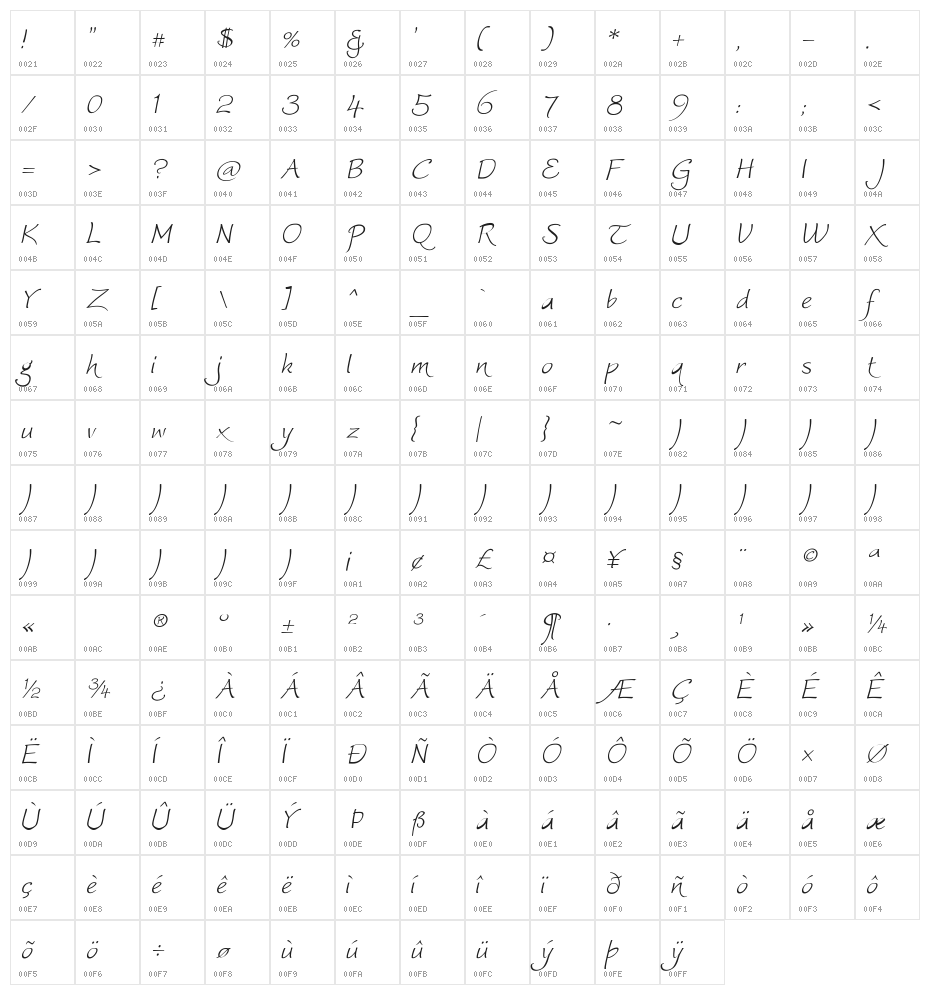 Worstveld Sling Extra Oblique Character Map