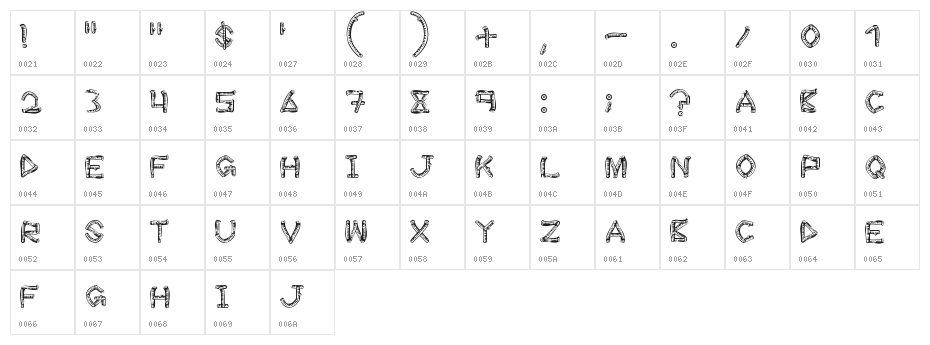 wood-sticks Character Map