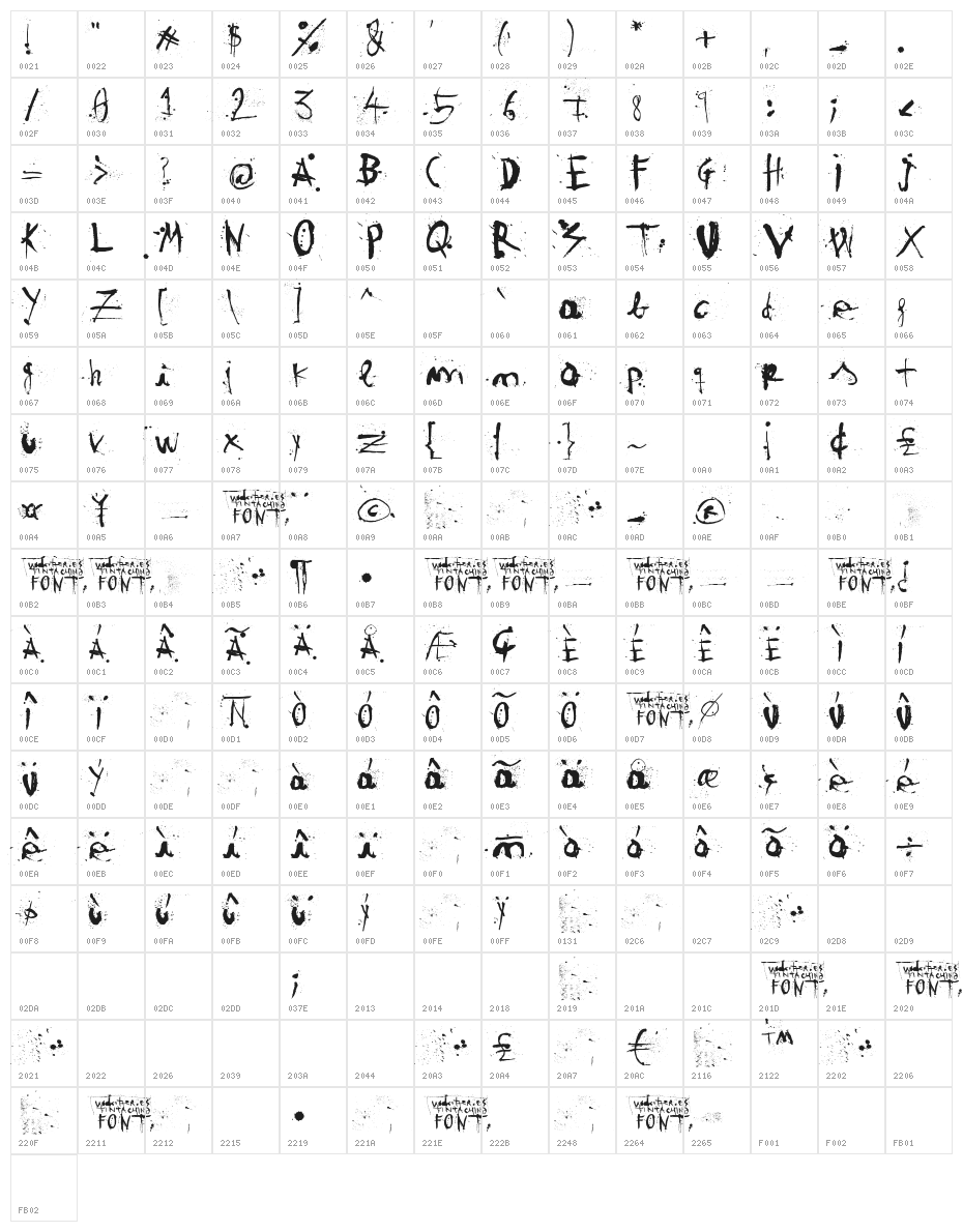 woodcutter TINTA CHINA Character Map
