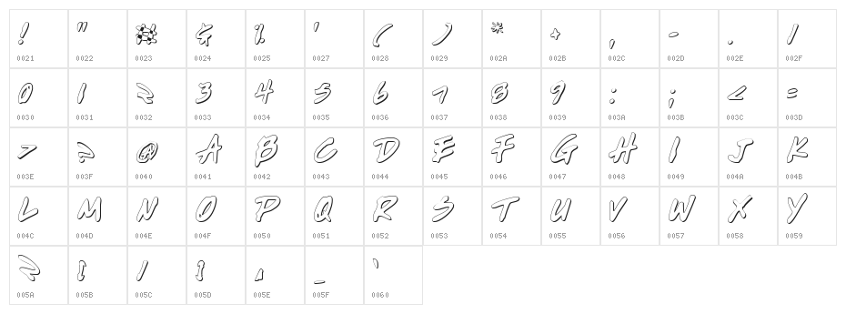 Write Off Oultine Character Map
