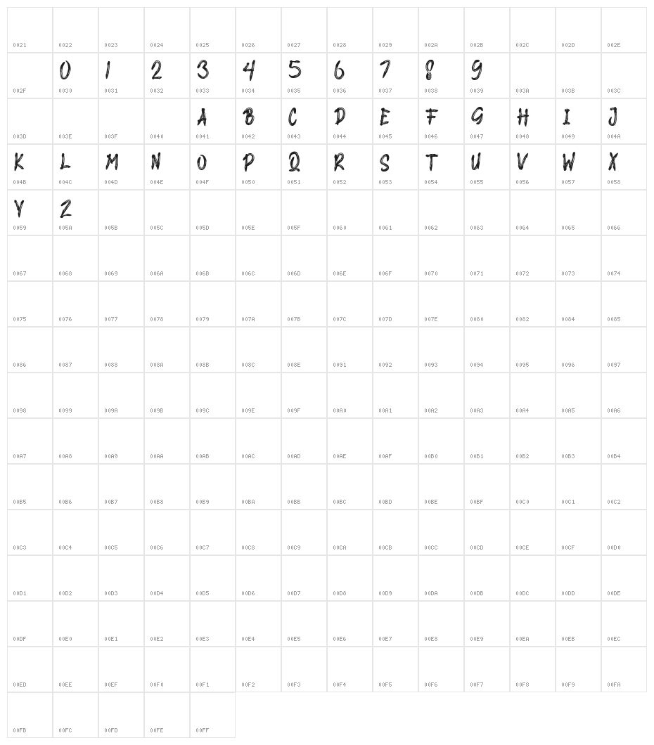 WUHAN BRUSH Character Map