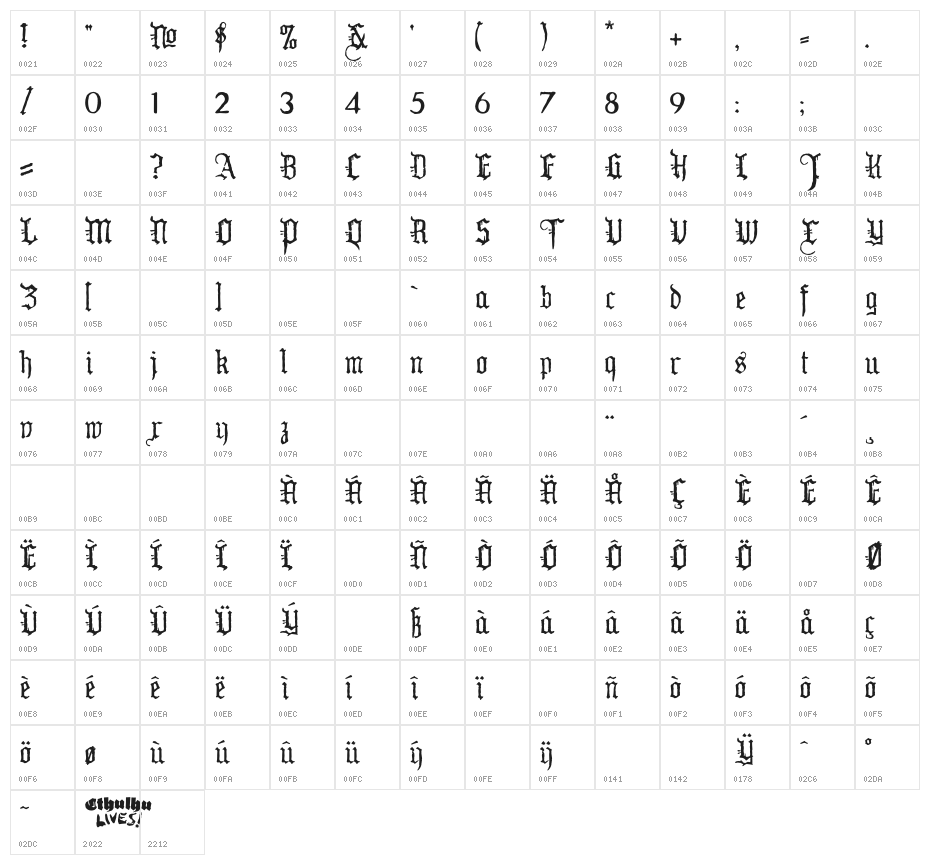 WW2BlackletterHPLHS Character Map