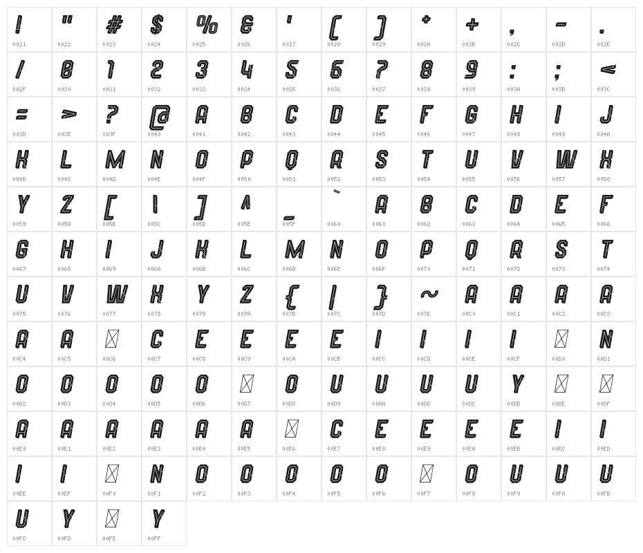 Wynford Oblique Line Alt. 1 Character Map