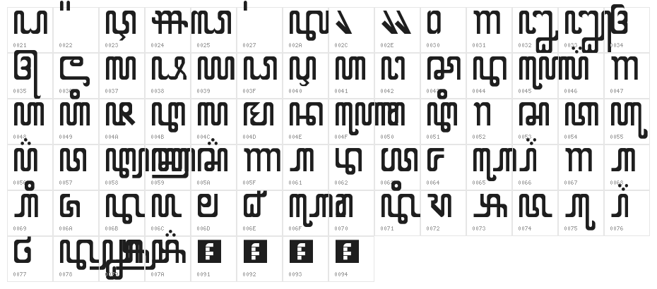 X Code from East Regular Character Map