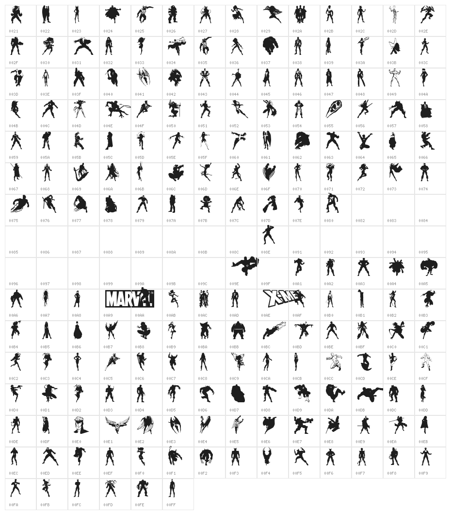 X-Fighters Regular Character Map