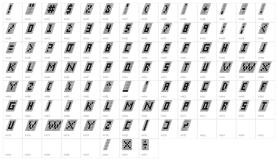 X-Grid Italic Character Map