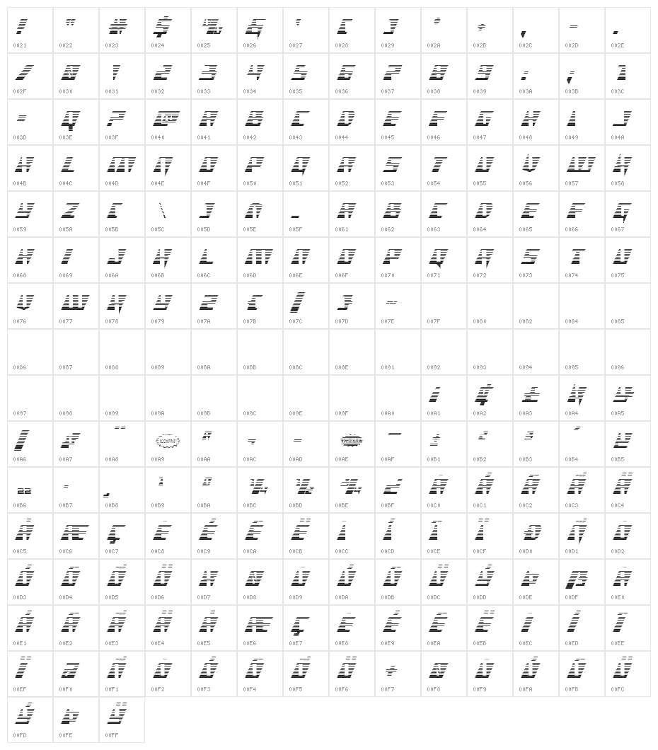 X-Racer Gradient Character Map