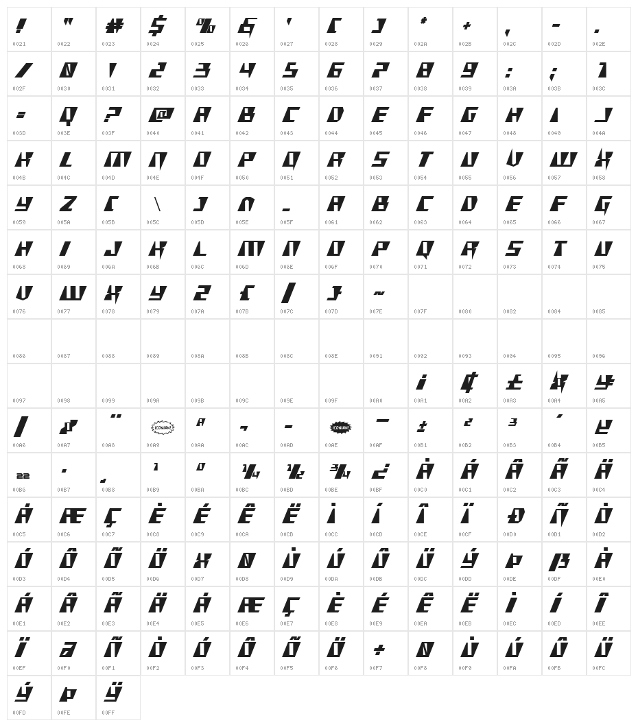 X-Racer Regular Character Map