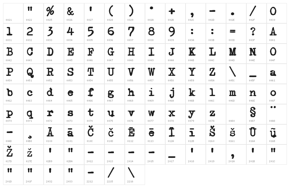 X Typewriter Bold Character Map