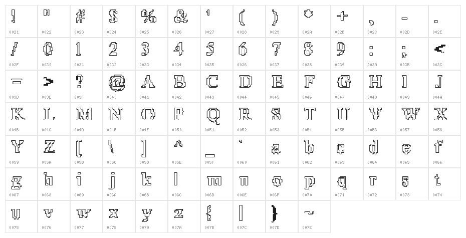 X51 Outline Character Map