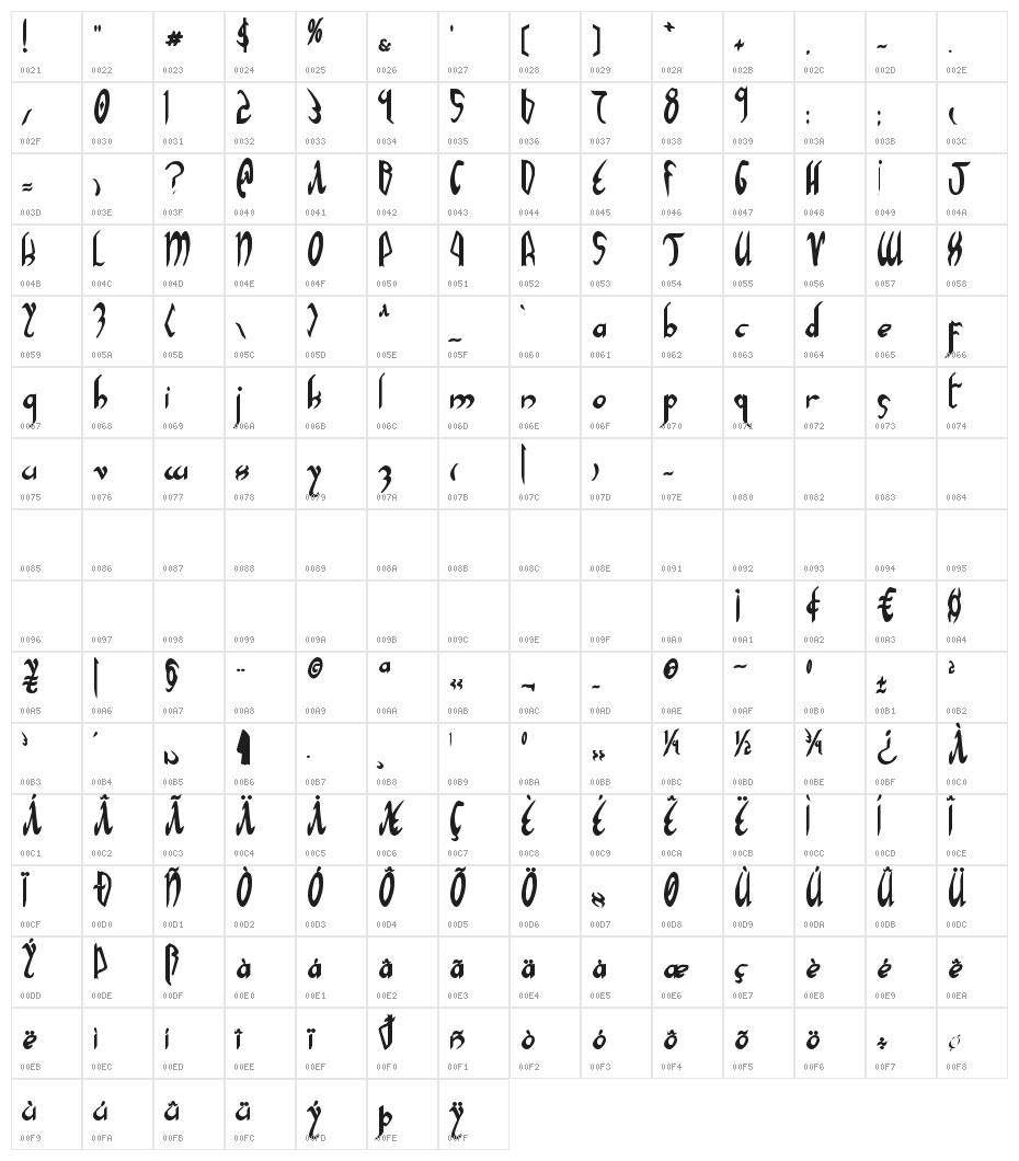 Xaphan Bold Character Map