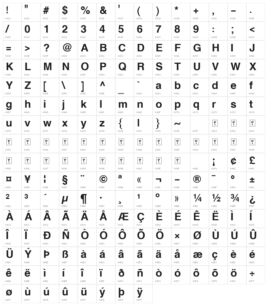 XB Shafigh Bold Character Map