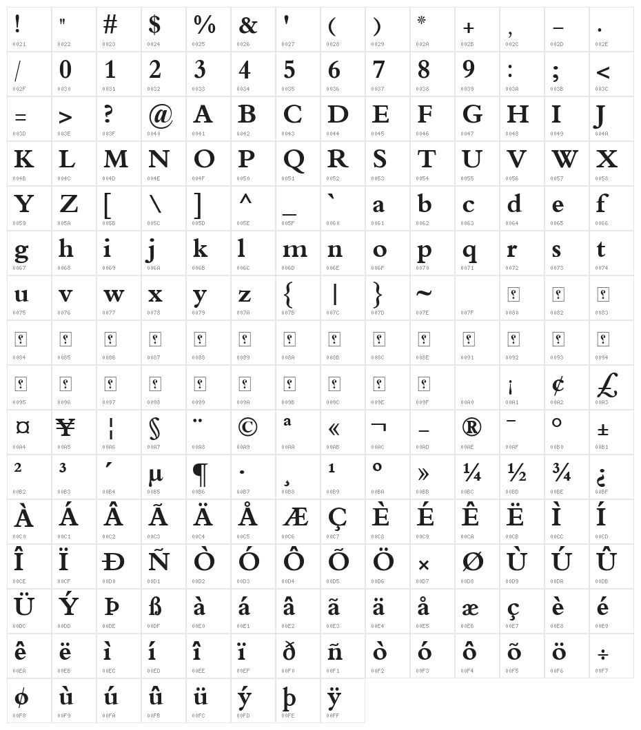 XB Tabriz Bold Character Map