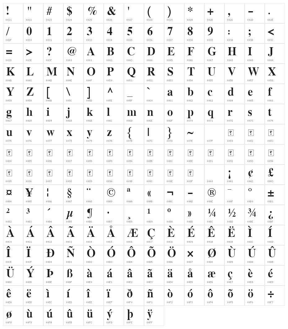 XB Yas Bold Character Map