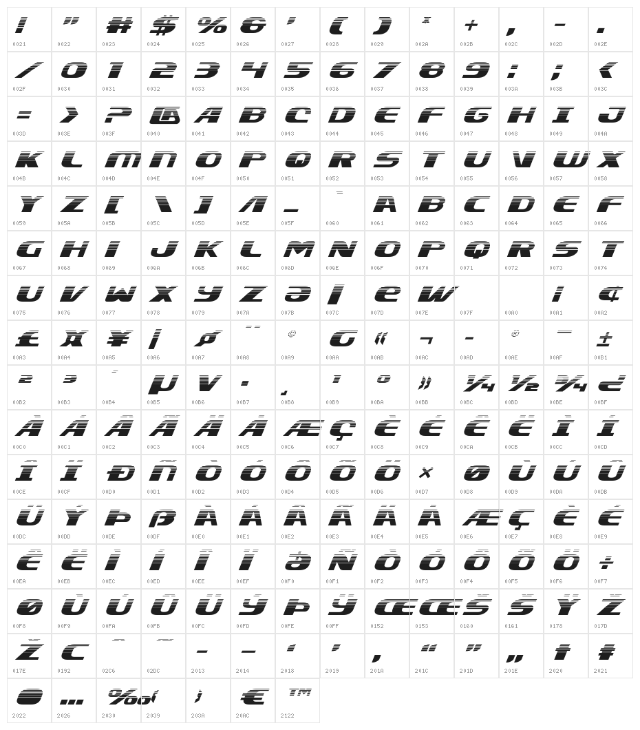 Xcelsion Halftone Italic Italic Character Map