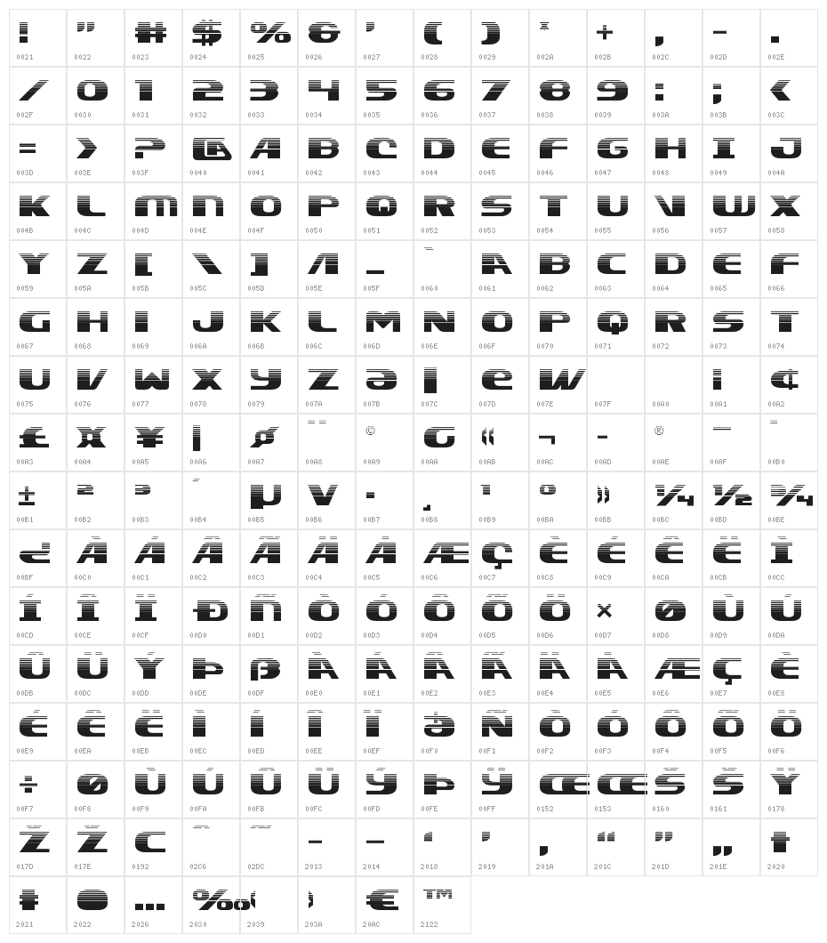 Xcelsion Halftone Character Map