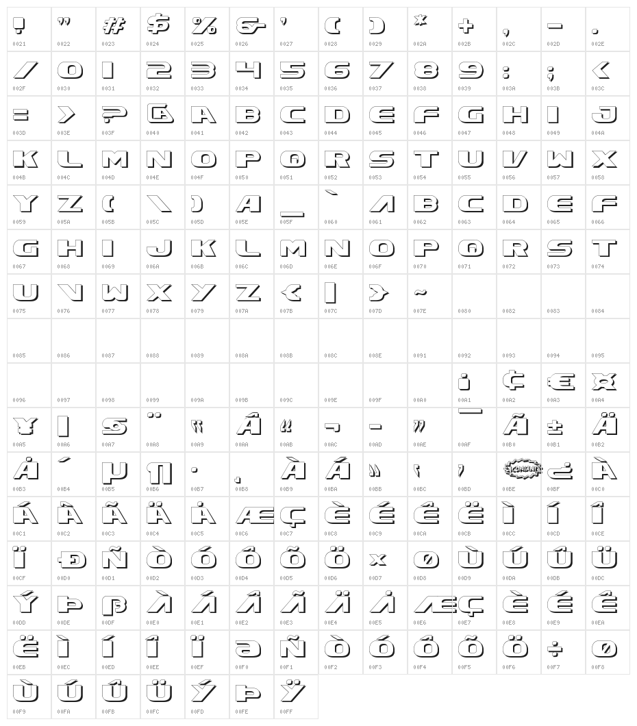 Xcelsion Shadow Character Map