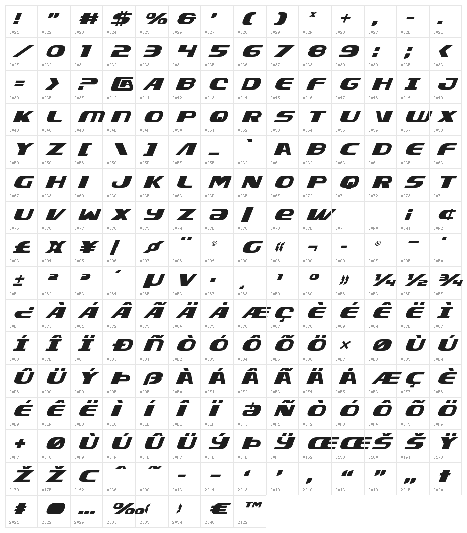 Xcelsion Title Italic Italic Character Map