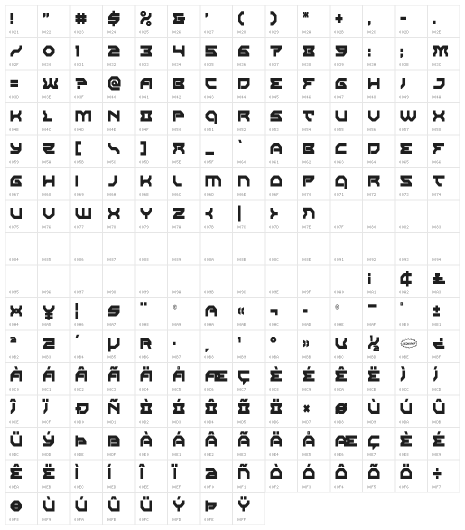 Xeno-Demon Condensed Character Map
