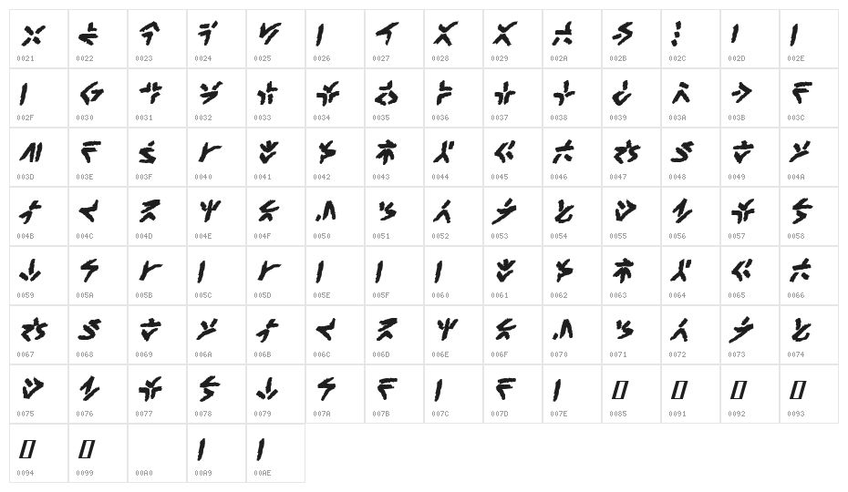 XenoTribal BB Bold Character Map