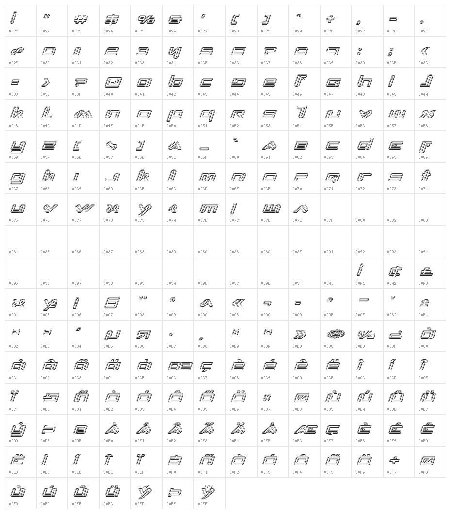 Xephyr Engraved Italic Character Map