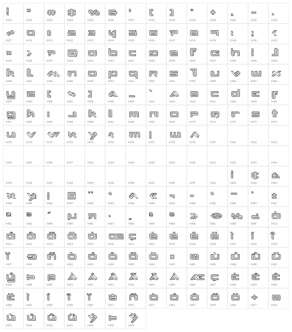 Xephyr Engraved Character Map
