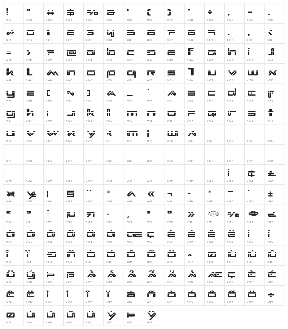 Xephyr Laser Character Map
