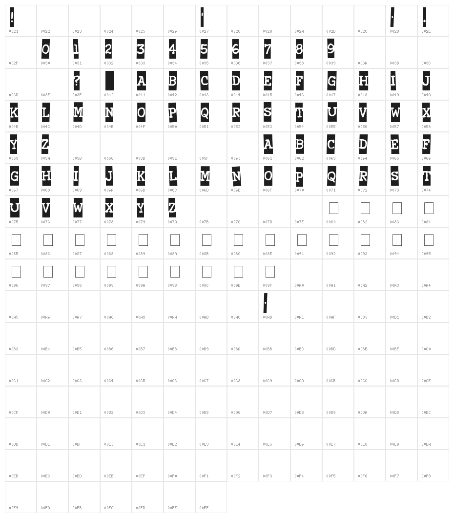 Xerography Character Map